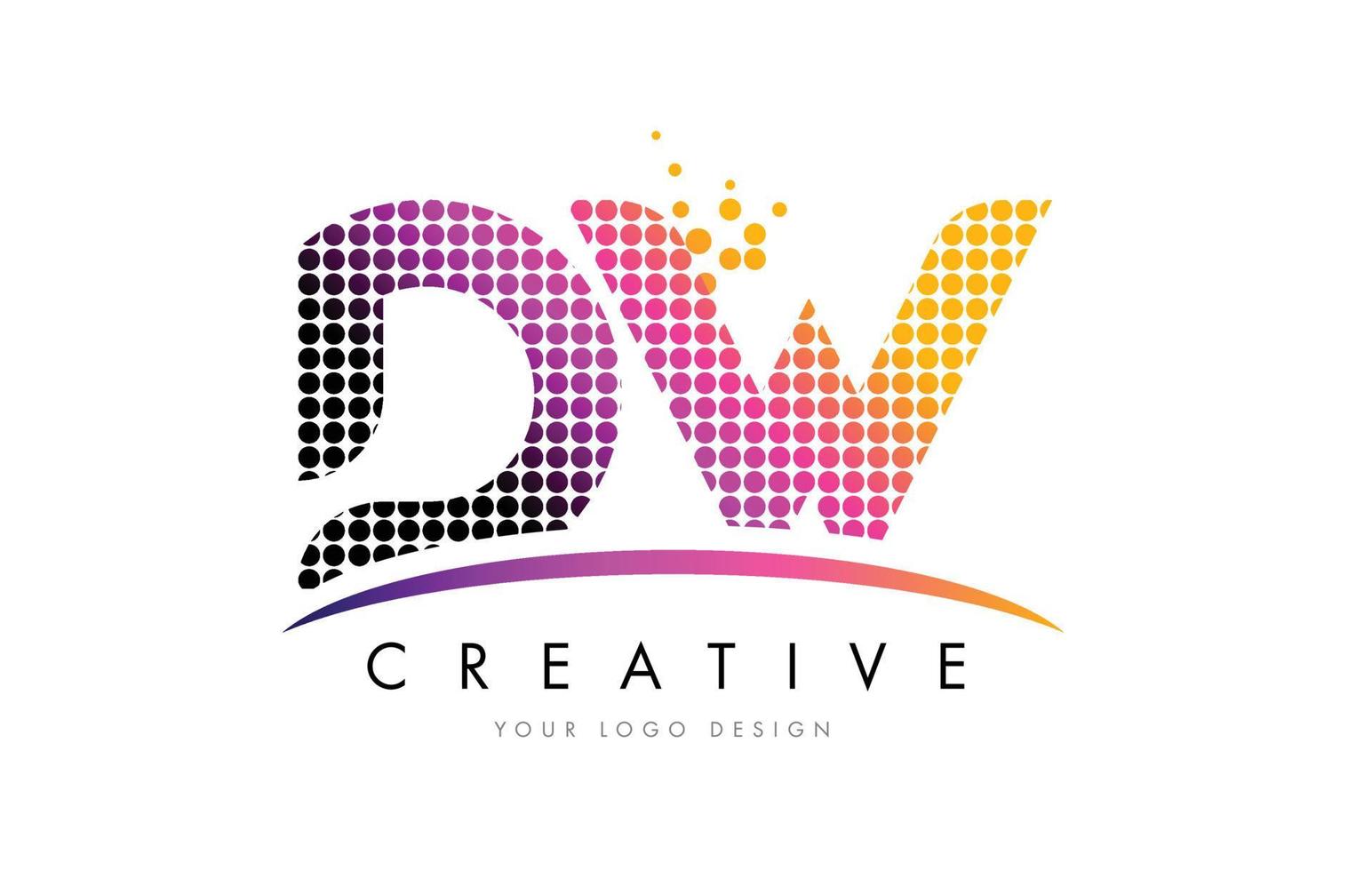 dw dw logo design della lettera con punti magenta e swoosh vettore