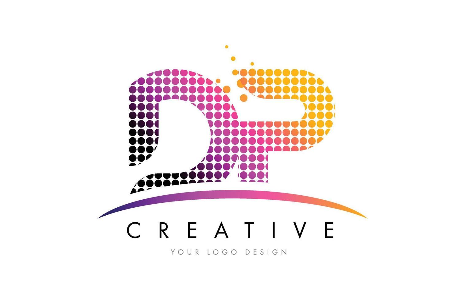 dp dp letter logo design con punti magenta e swoosh vettore