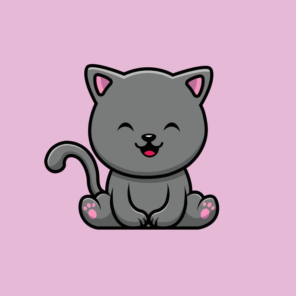simpatico gatto seduto icona vettore del fumetto. animale icona concetto isolato vettore premium. stile cartone animato piatto