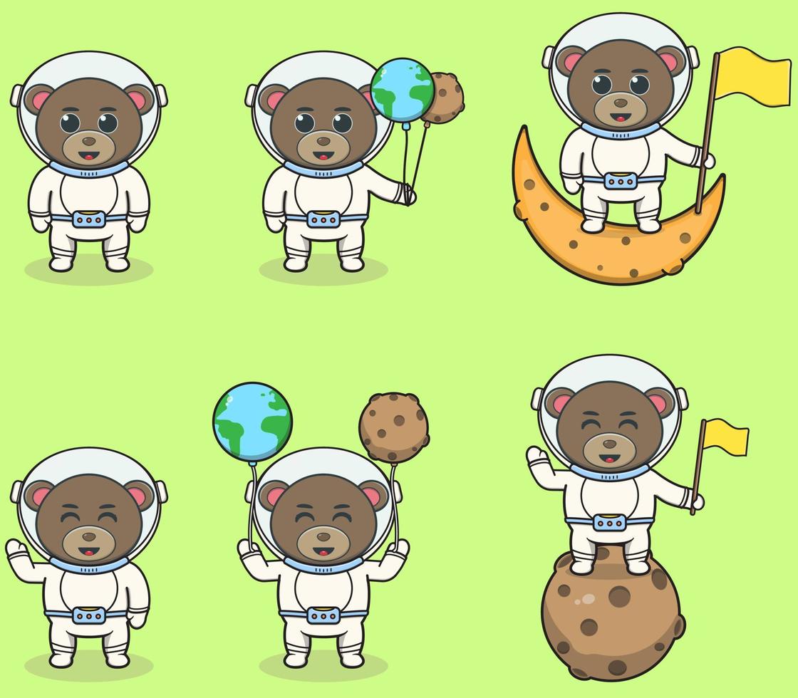 illustrazione vettoriale di un simpatico orsacchiotto con un costume da astronauta