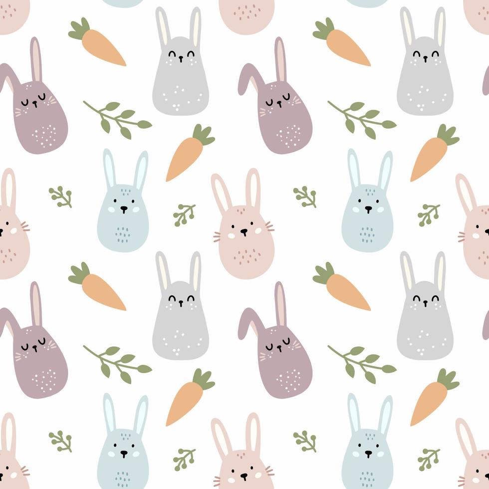 simpatico coniglio e carota in stile indoodle. modello senza cuciture per cucire abbigliamento per bambini e stampare su tessuto. vettore