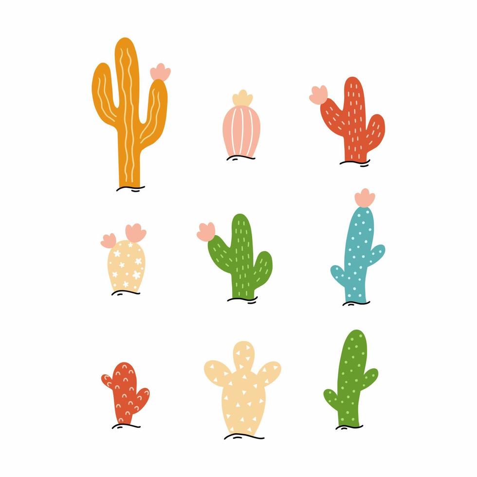 set con cactus carino per decorare cartoline e stampare sui vestiti. vettore