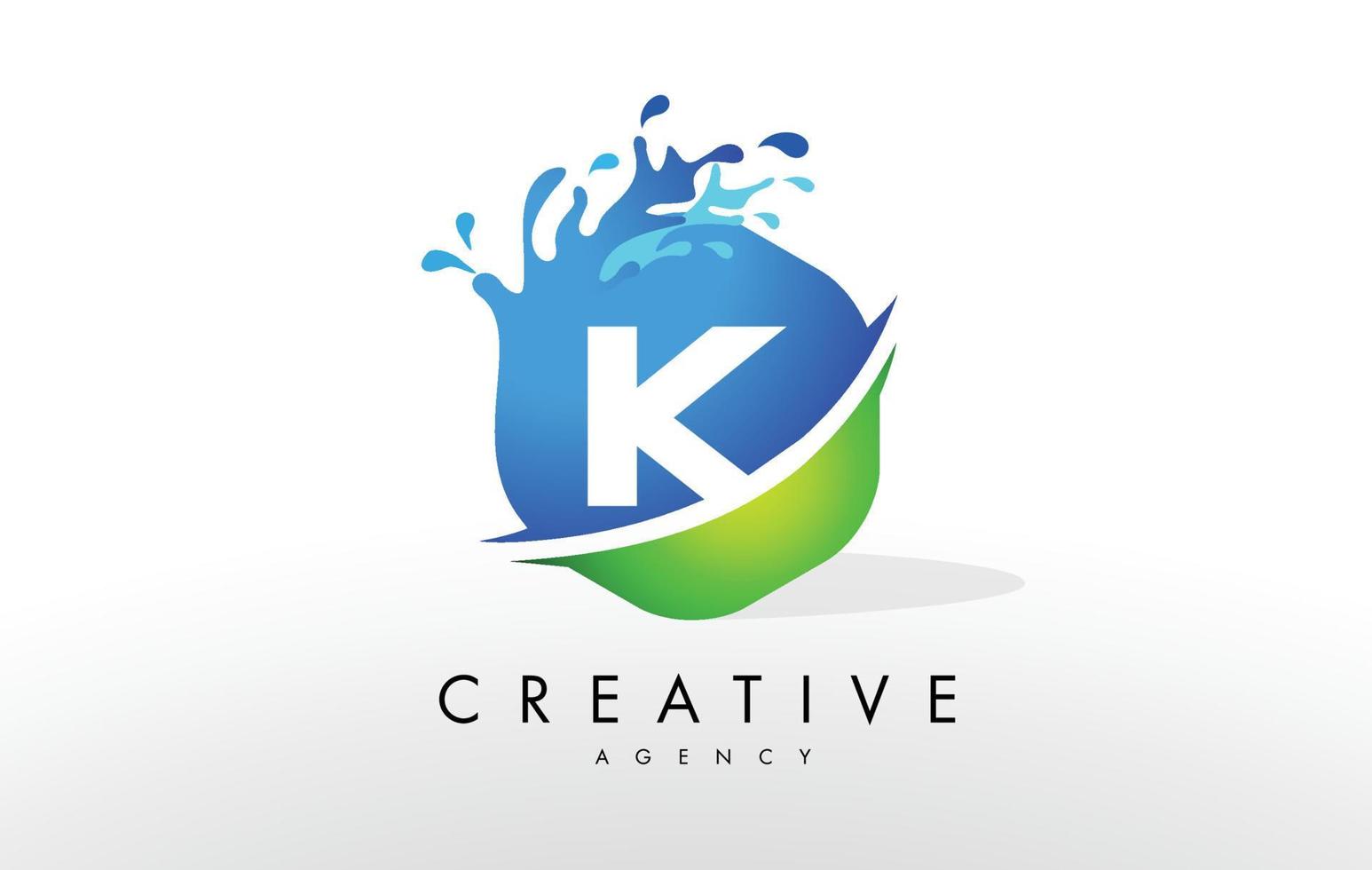 logo della lettera k. vettore di design splash verde blu