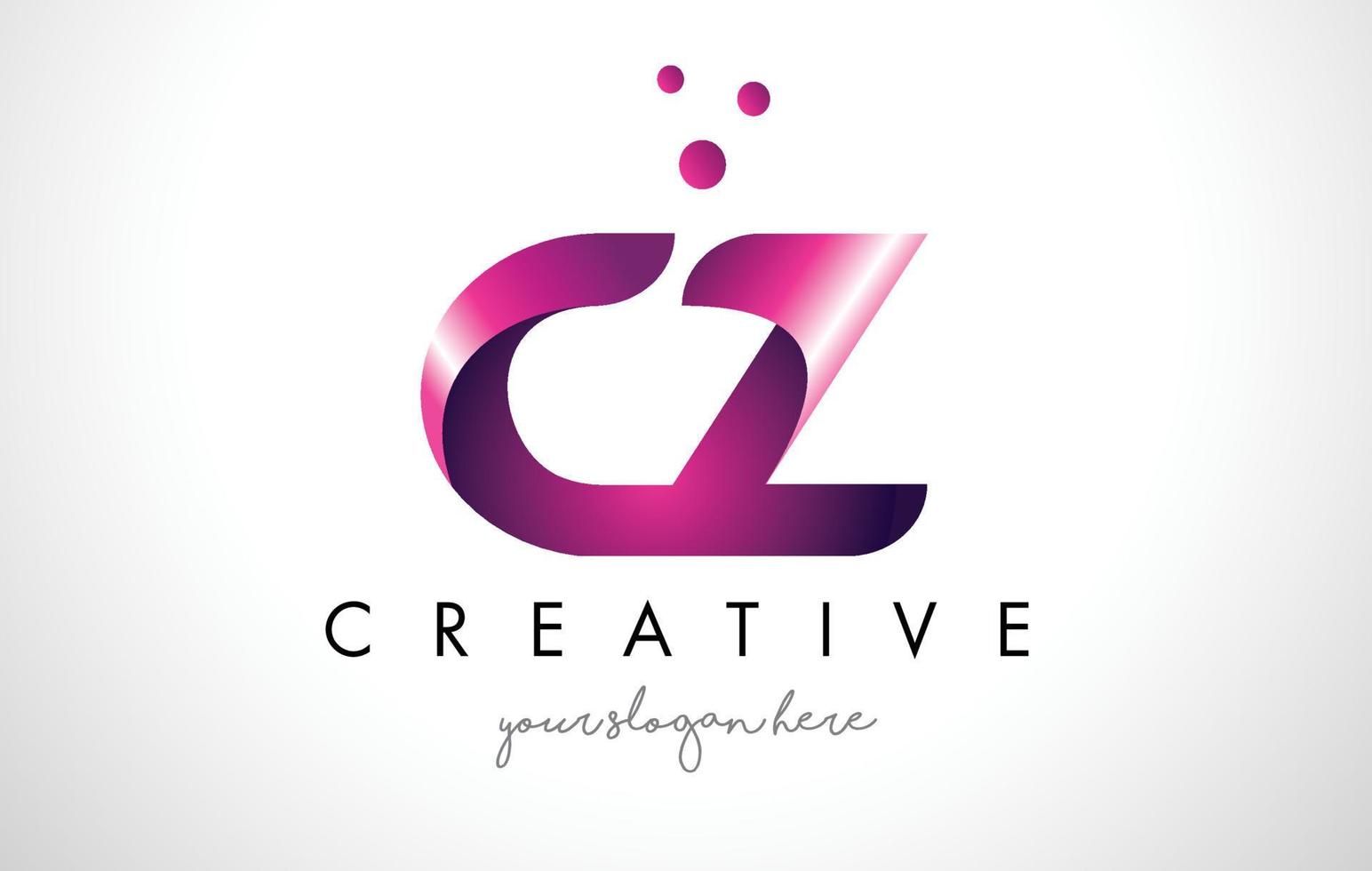 design del logo della lettera cz con colori e punti viola vettore