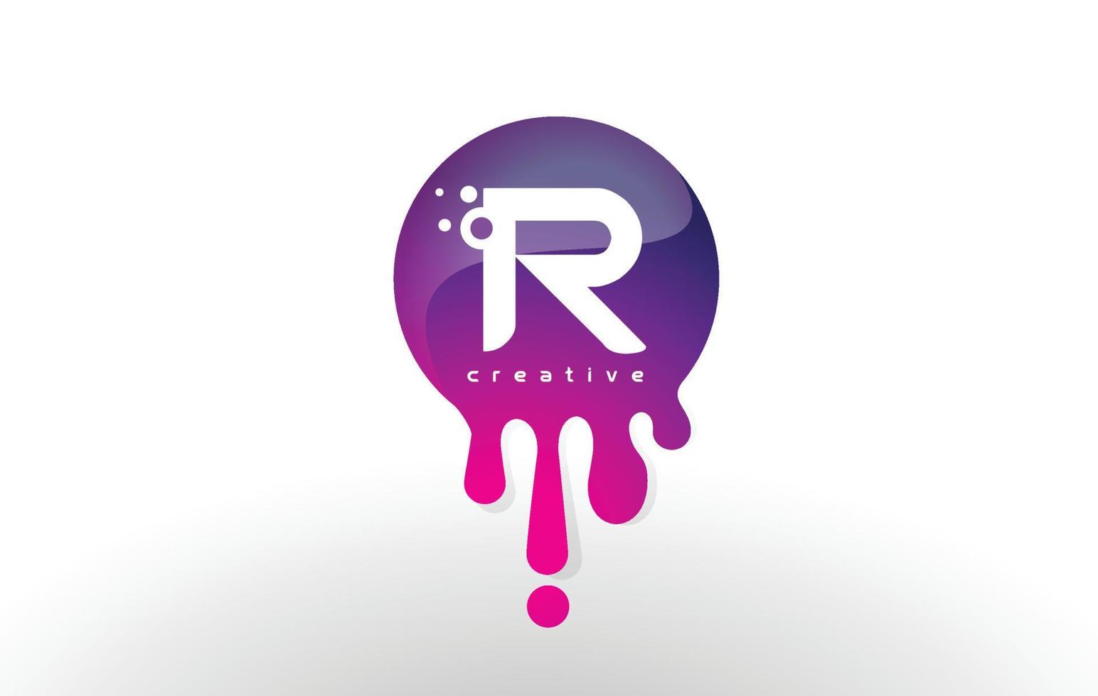 logo splash lettera r. disegno di lettere con punti e bolle viola vettore