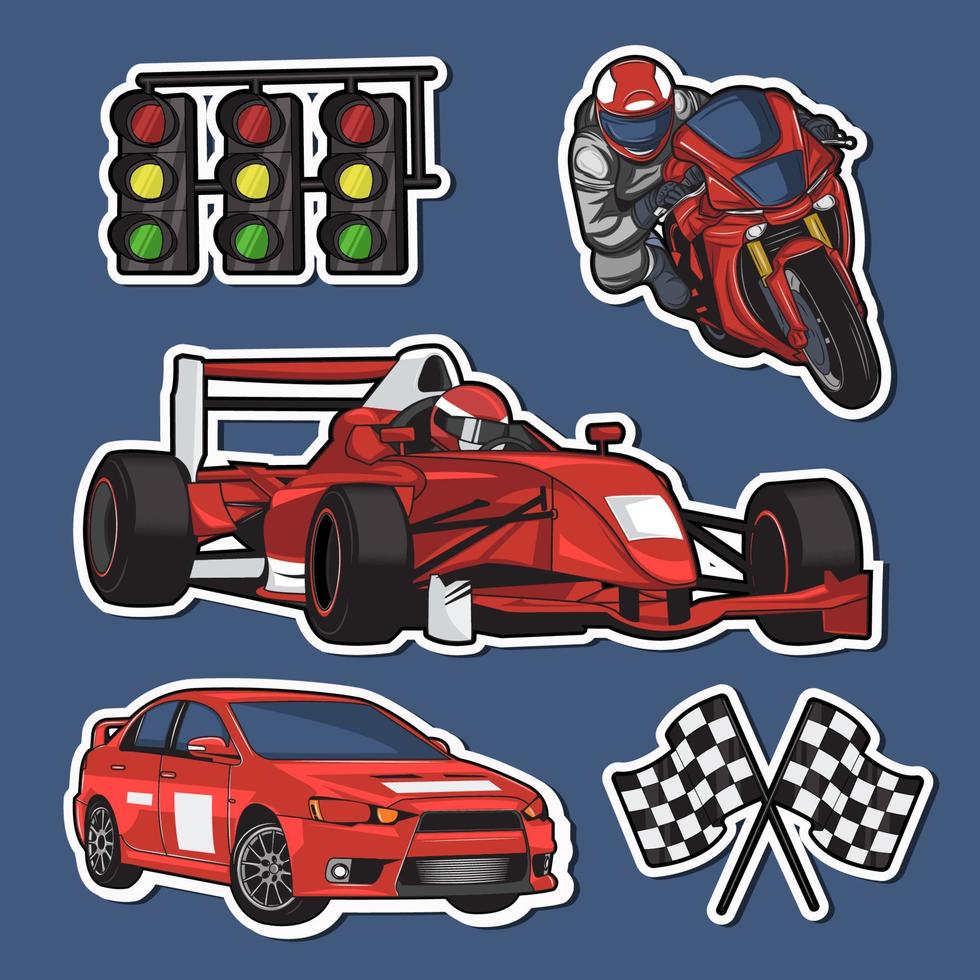 raccolta di elementi di corse dei cartoni animati. set da corsa vettoriale. vettore
