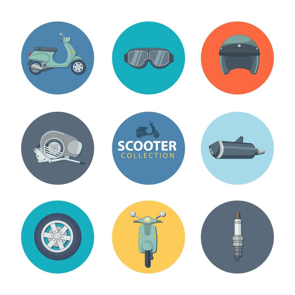 set di icone piane di trasporto scooter. set di vettore stile moderno e colorato