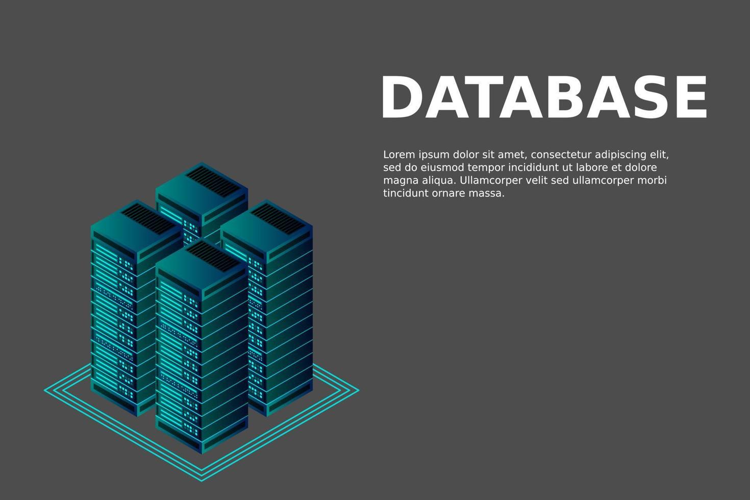 vettore isometrico della sala server, tecnologia futuristica di protezione ed elaborazione dei dati