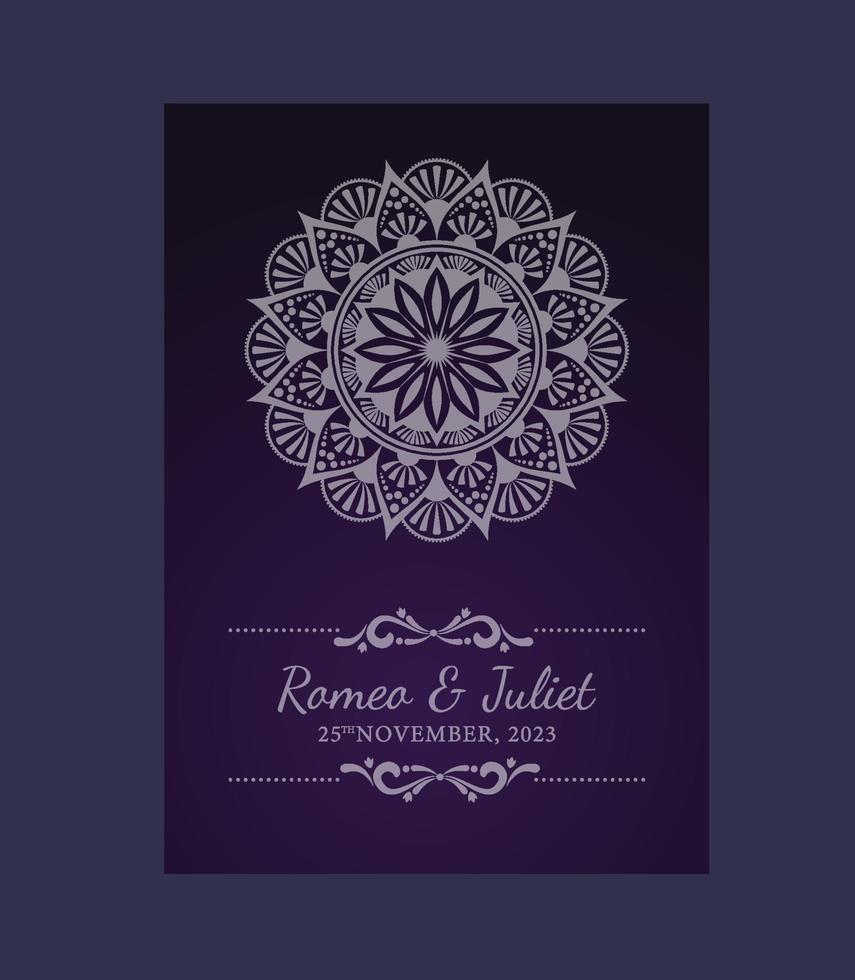 modello di progettazione della carta di invito a nozze. tipi pieghevoli su entrambi i lati con mandala di lusso floreale vettore