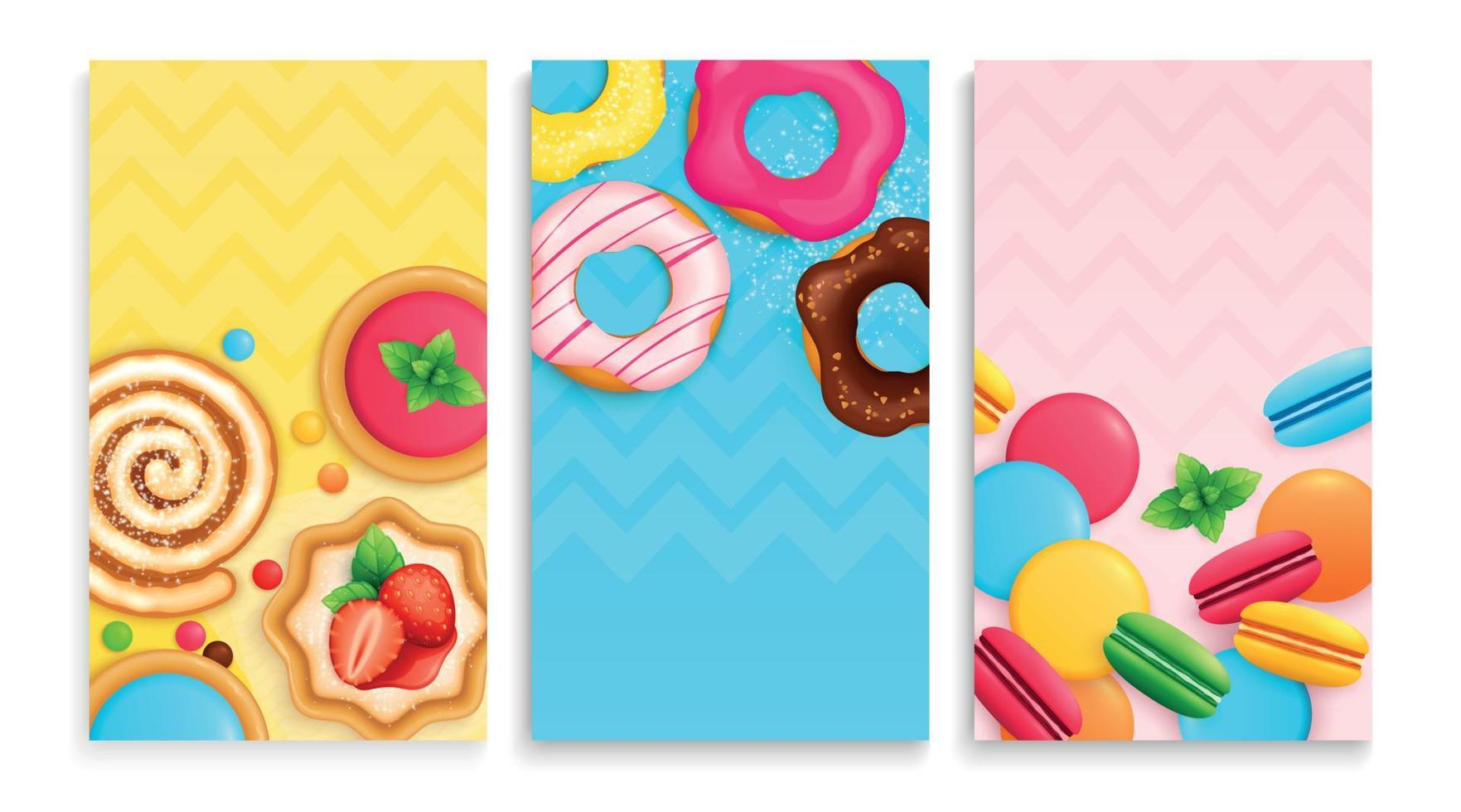 set di carte dolci dessert vettore