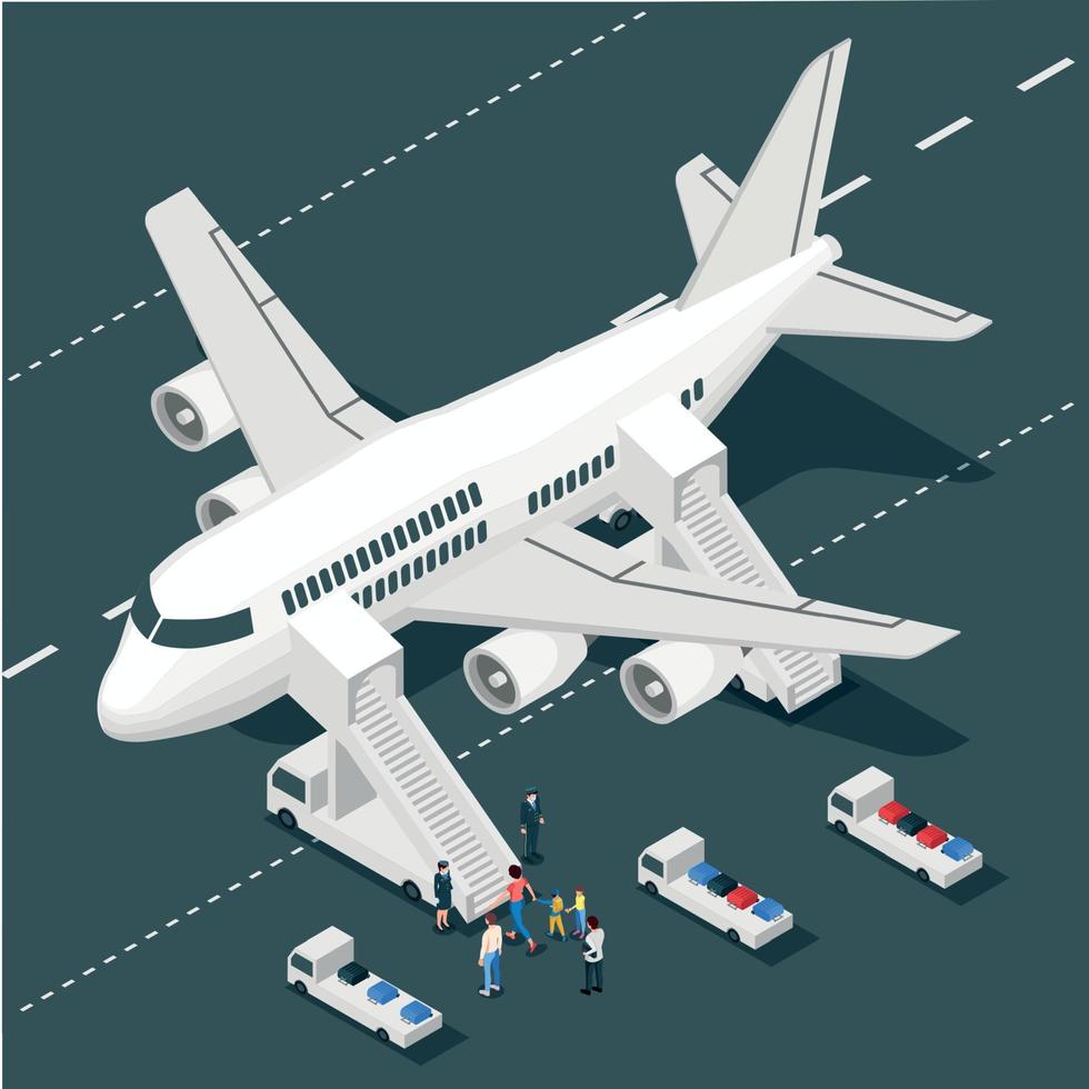 composizione isometrica di imbarco aereo vettore