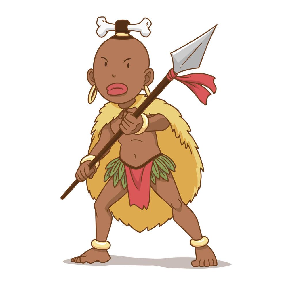 personaggio dei cartoni animati dell'uomo indigeno africano che tiene la lancia. vettore