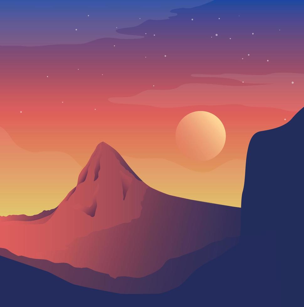 paesaggio del tramonto sulla montagna vettore