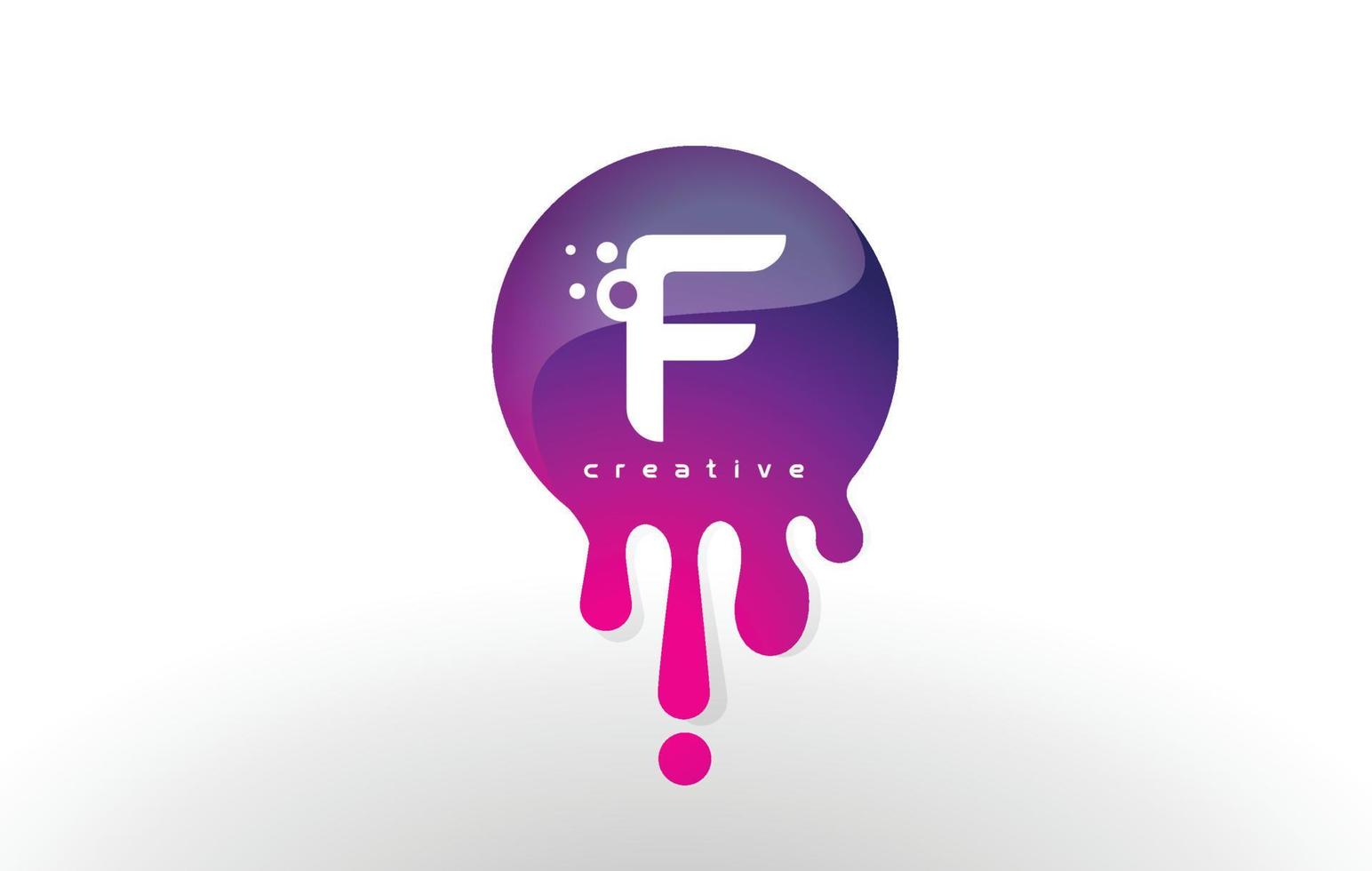 f lettera logo splash. disegno di lettere con punti e bolle viola vettore