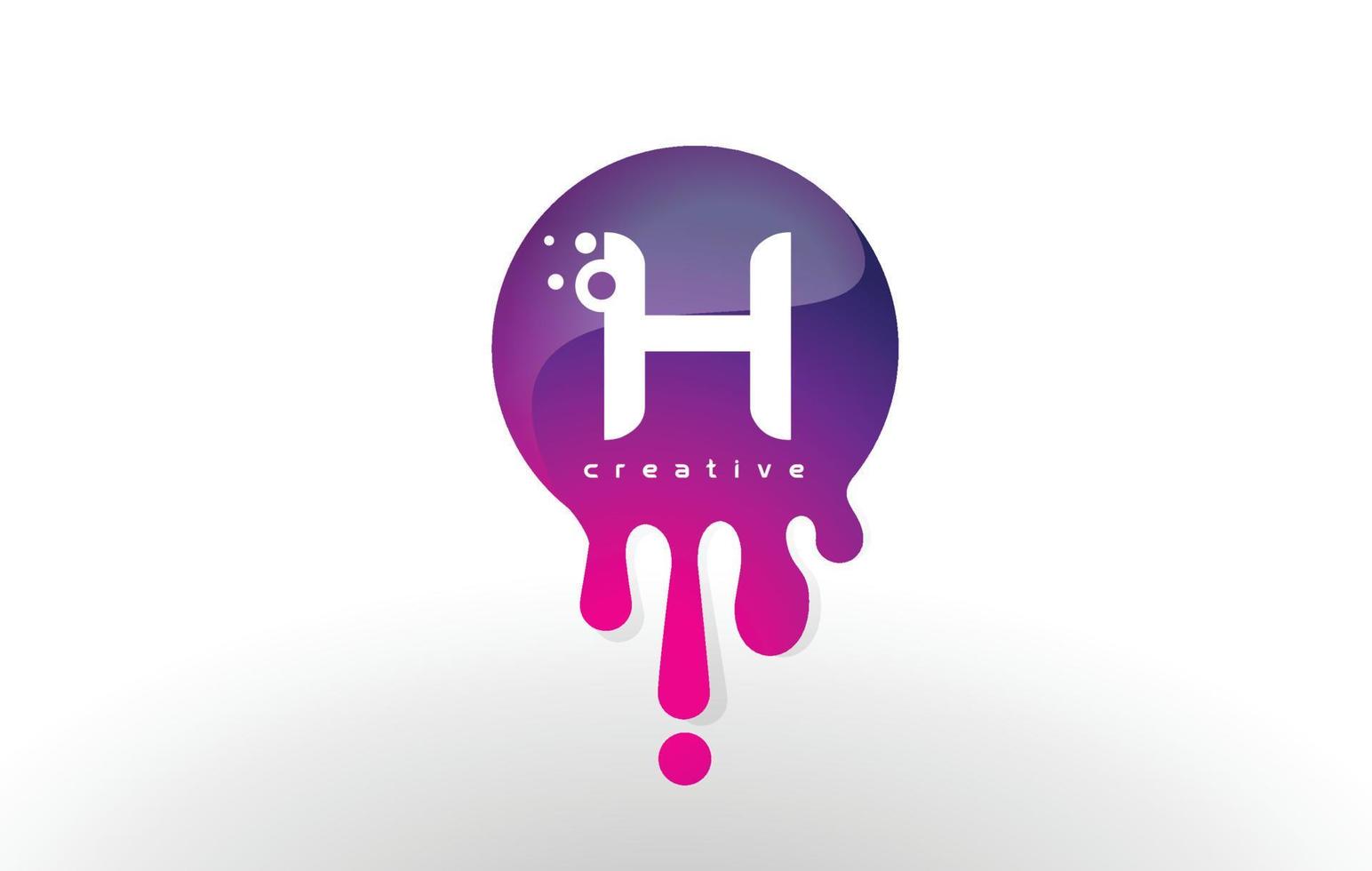 logo splash lettera h. disegno di lettere con punti e bolle viola vettore