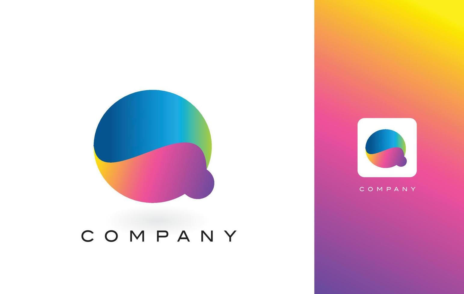 q logo lettera con arcobaleno vibrante bei colori.q lettere colorate alla moda logo viola e magenta. vettore