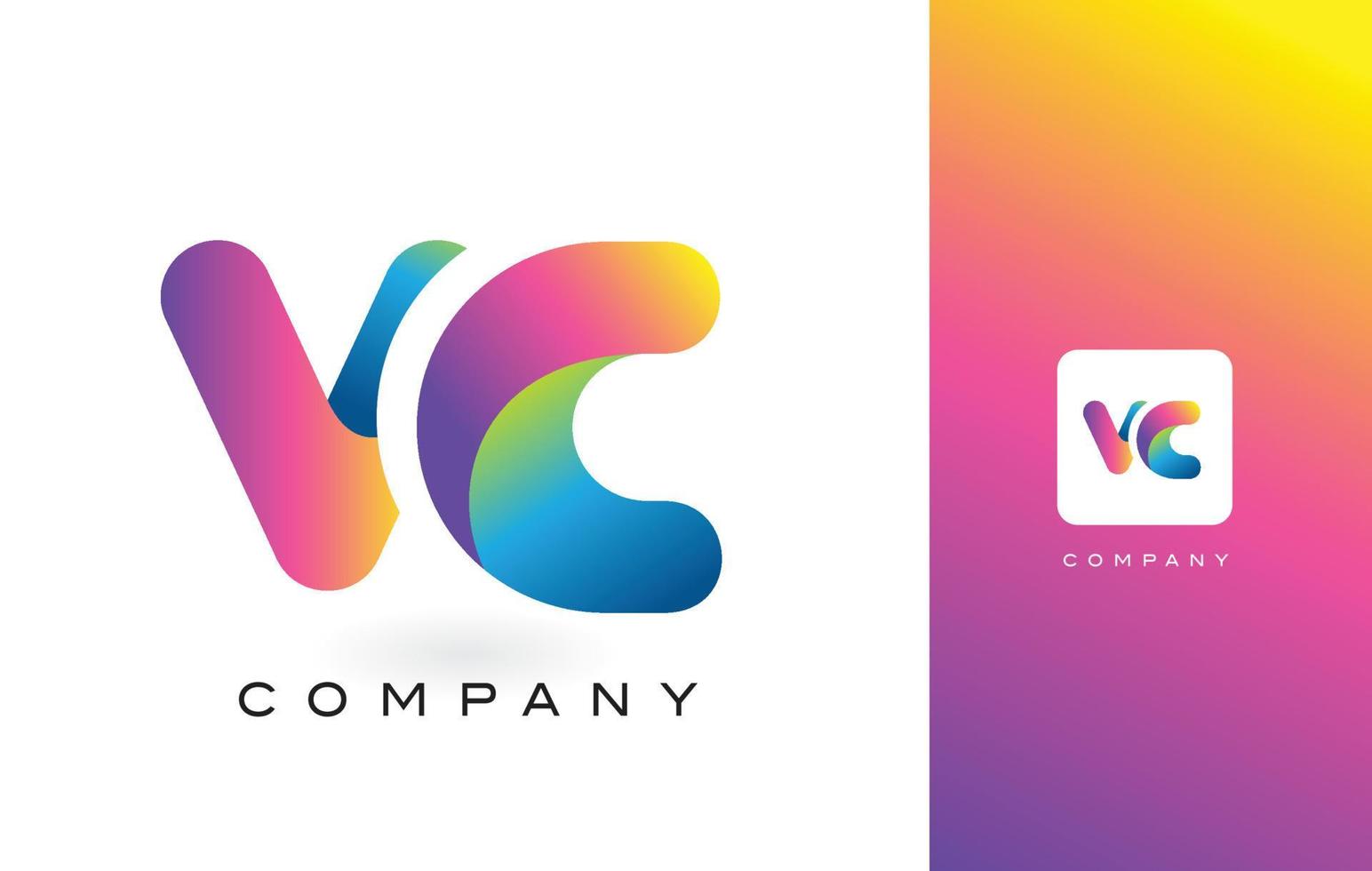 lettera logo vc con arcobaleno vibranti bei colori. vettore di lettere colorate viola e magenta alla moda.