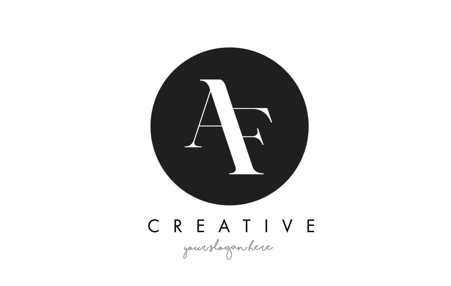 design del logo della lettera af con cerchio nero e carattere serif. vettore