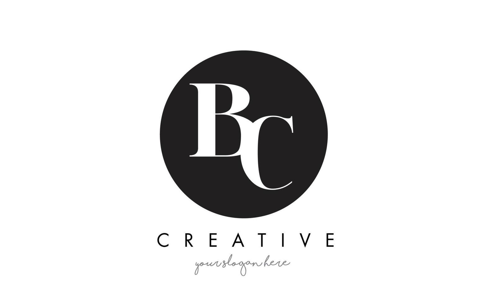 bc lettera logo design con cerchio nero e carattere serif. vettore