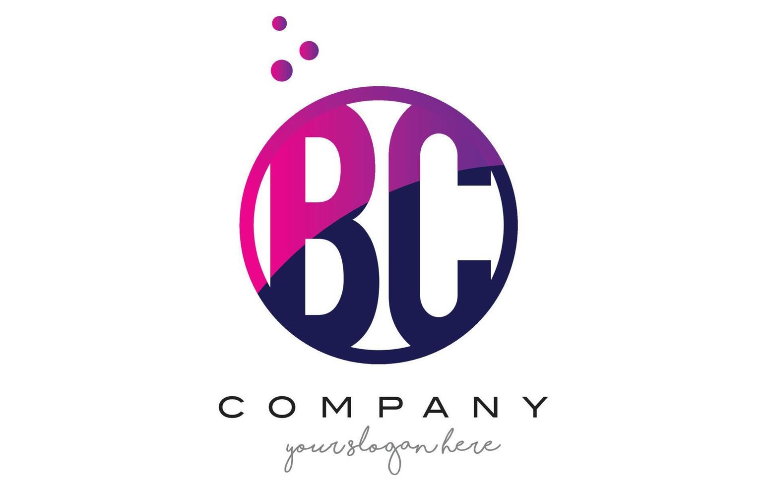 bc bc cerchio lettera logo design con bolle di punti viola vettore