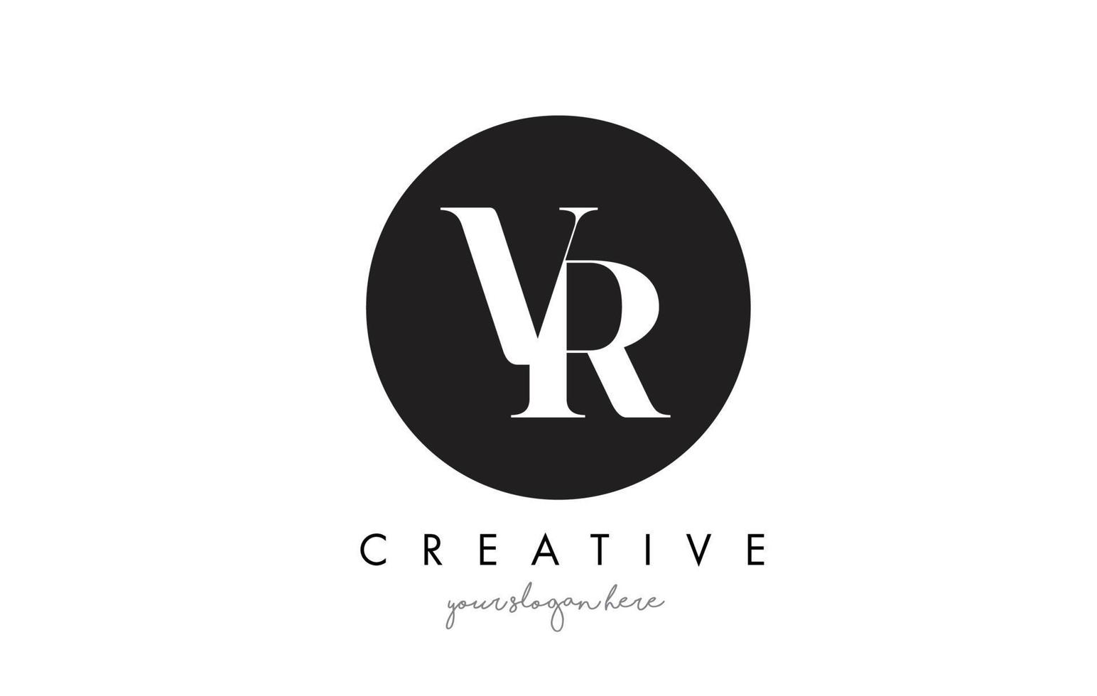 design del logo della lettera vr con cerchio nero e carattere serif. vettore