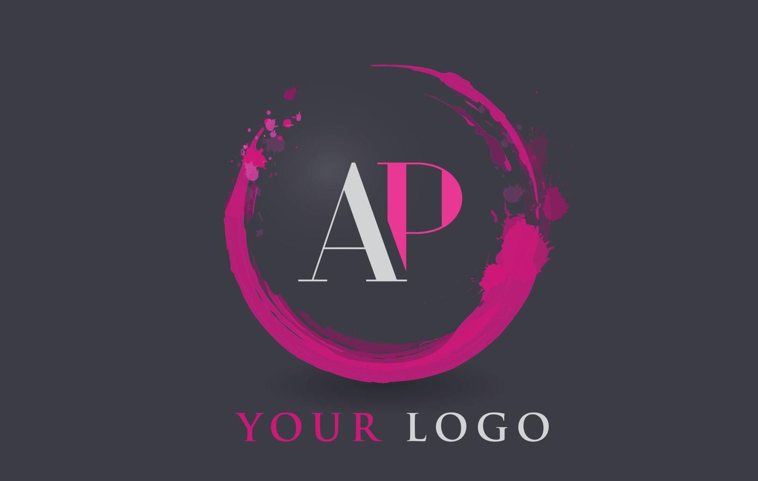 ap lettera logo circolare viola splash concetto di pennello. vettore