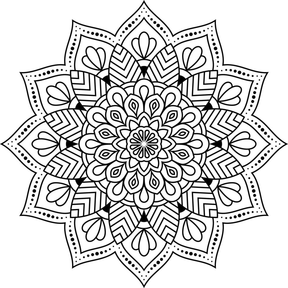 mandala libro da colorare linea arte illustrazione vettoriale isolato su sfondo bianco, elementi decorativi vintage, design d'interni, camicia, biglietto di auguri, motivo a pizzo, carta di nozze