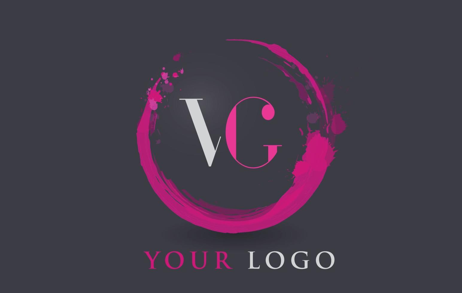 vg lettera logo circolare viola splash concetto di pennello. vettore