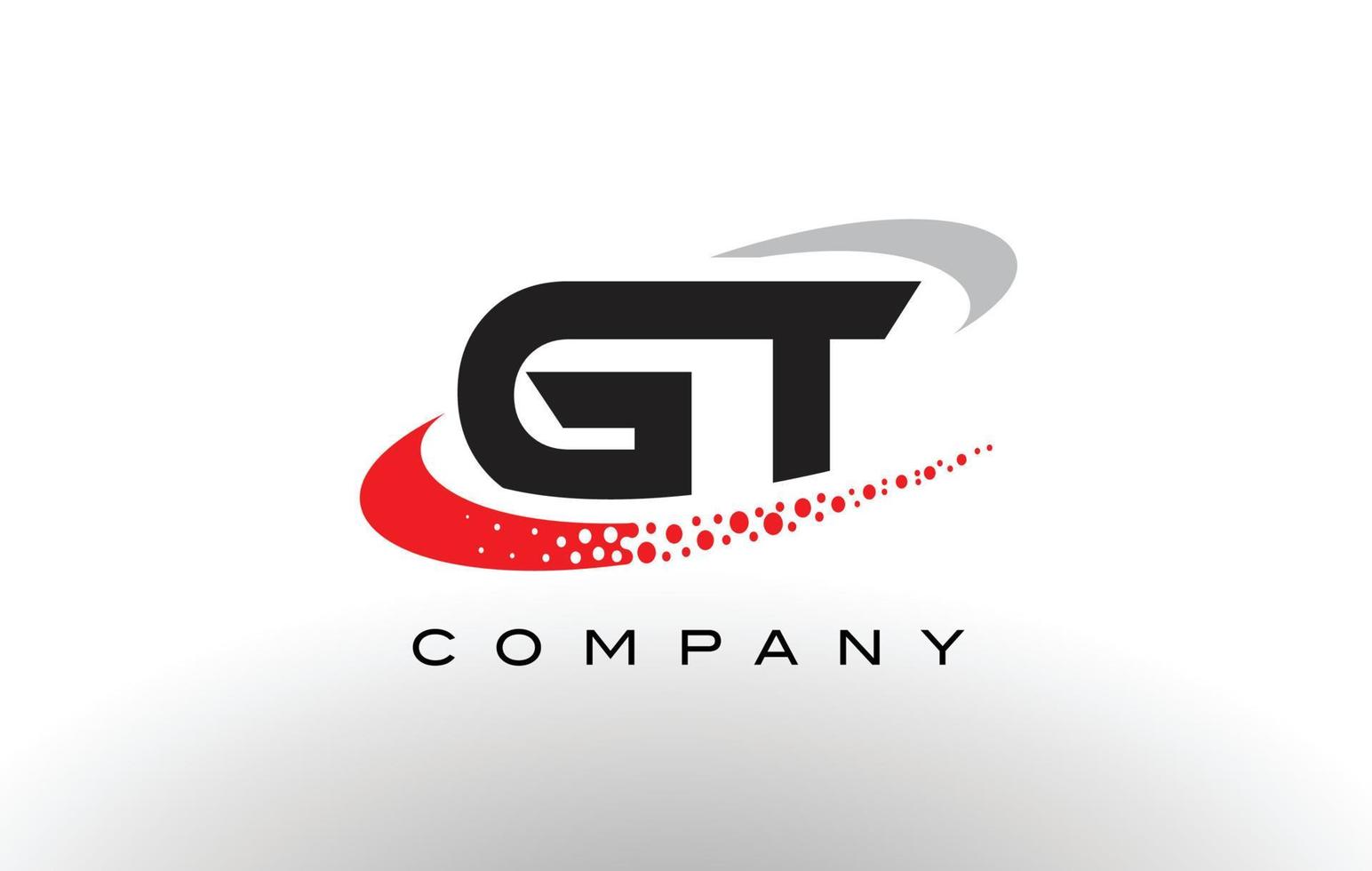 gt design del logo con lettera moderna con swoosh punteggiato rosso vettore