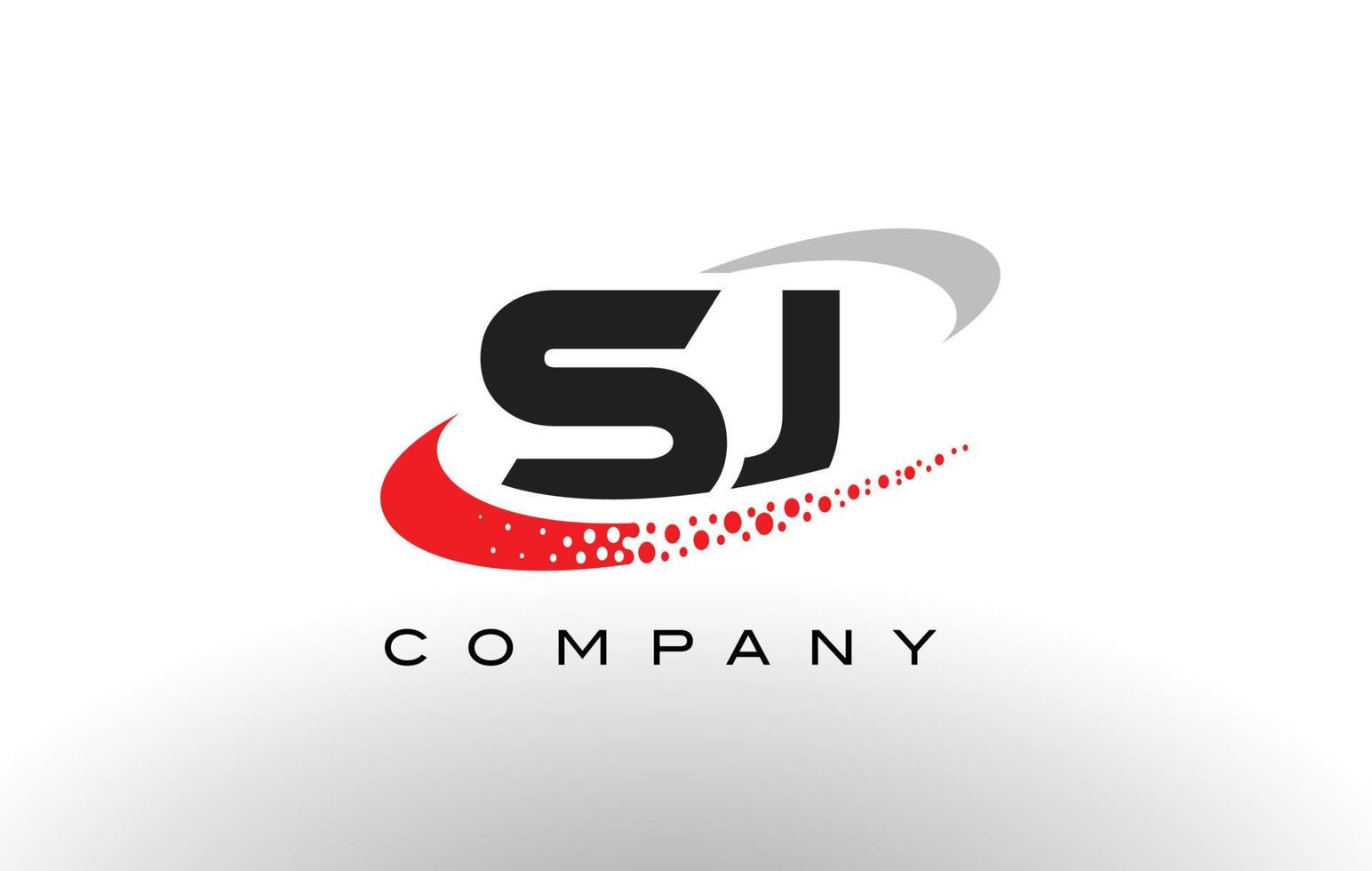 sj design del logo con lettera moderna con swoosh punteggiato di rosso vettore