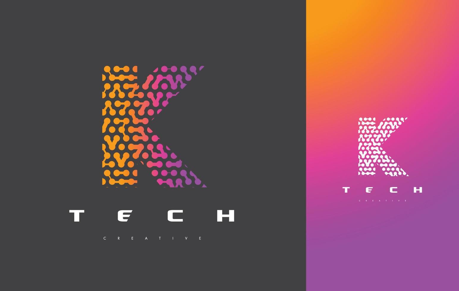 tecnologia del logo della lettera k. vettore di disegno della lettera di punti collegati.