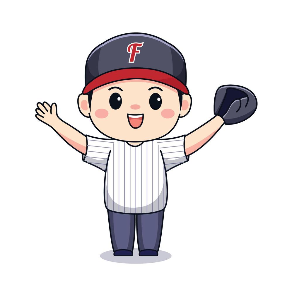 simpatico ragazzo che gioca a baseball kawaii chibi character design vettore