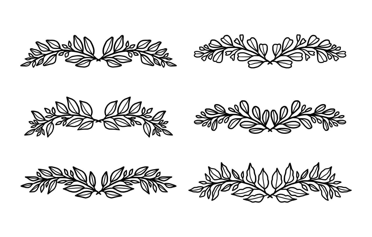 collezione di ghirlande di foglie lineari vintage disegnate a mano, rami e allori per la decorazione vettore