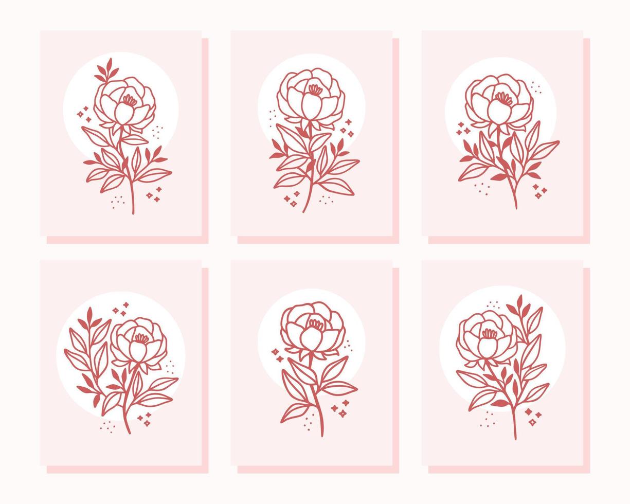 raccolta di modelli di carte romantiche vintage con fiori di rosa e peonia vettore