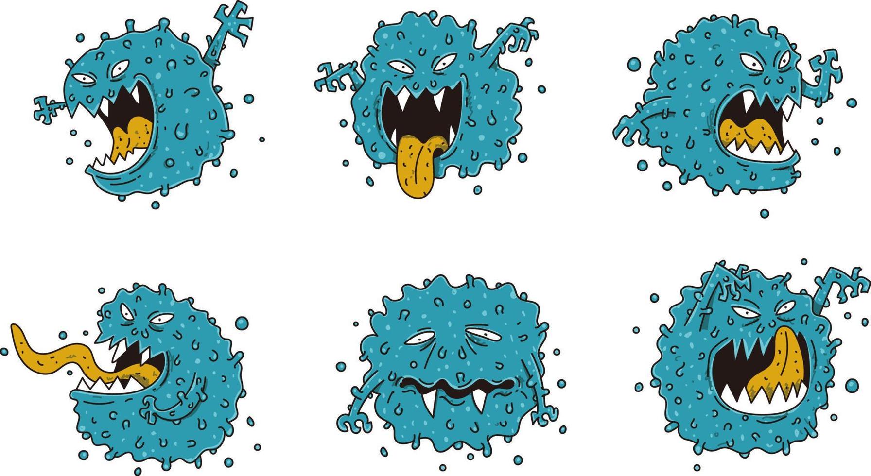 set di mostri varianti del virus mutante dei cartoni animati vettore