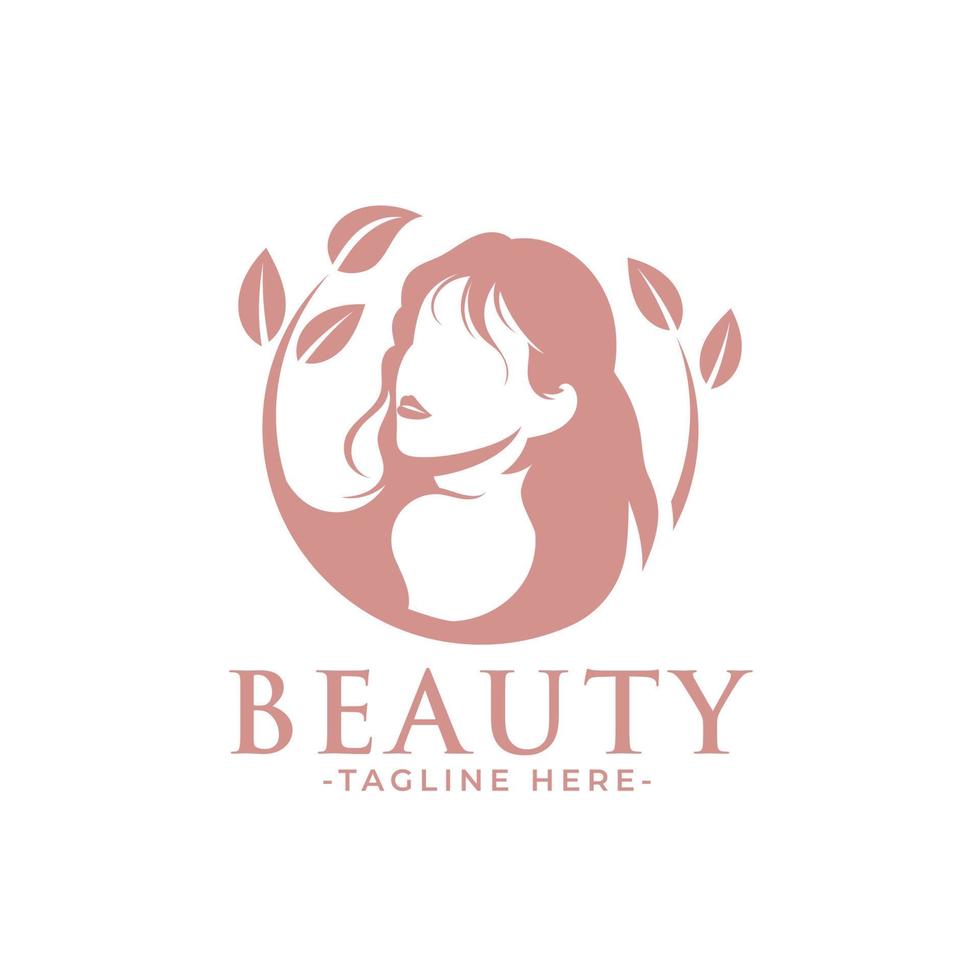 modello di logo femminile della donna di bellezza rosa naturale vettore