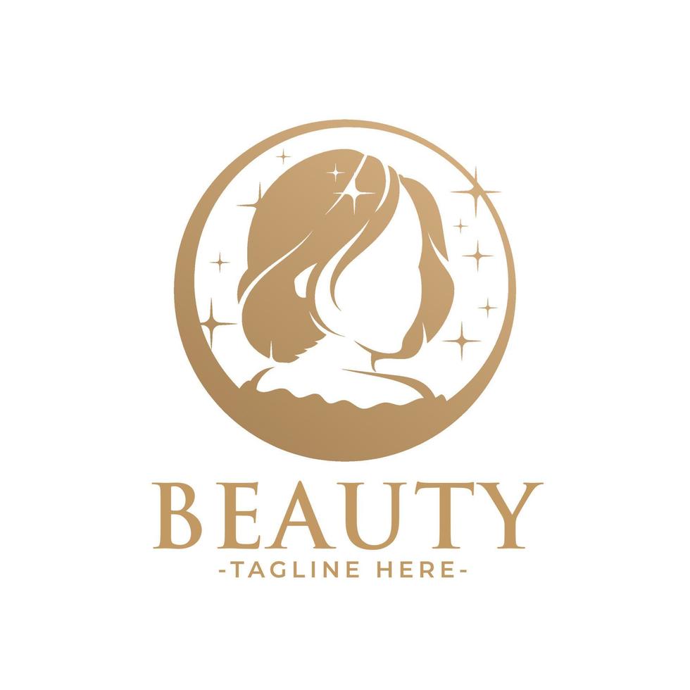 modello di logo femminile della donna di bellezza dorata vettore