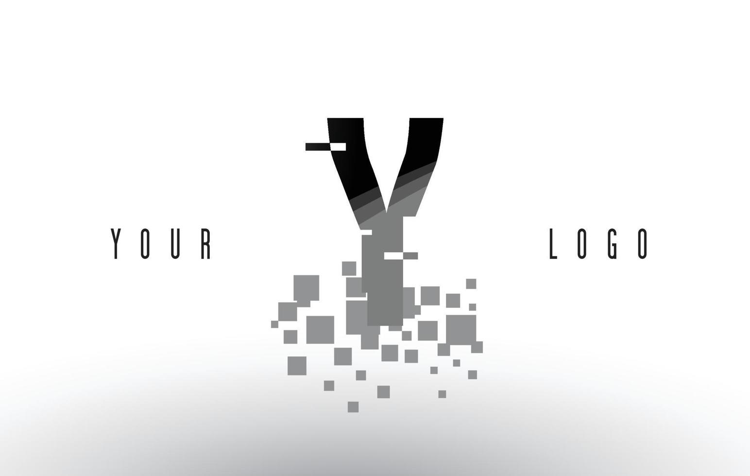 y logo lettera pixel con quadrati neri frantumati digitali vettore
