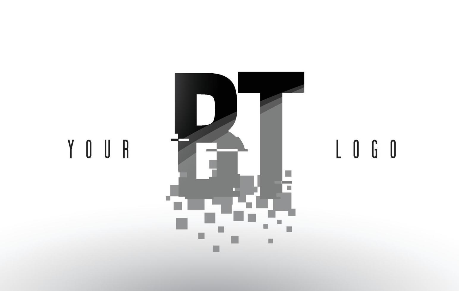 bt bt logo lettera pixel con quadrati neri frantumati digitali vettore
