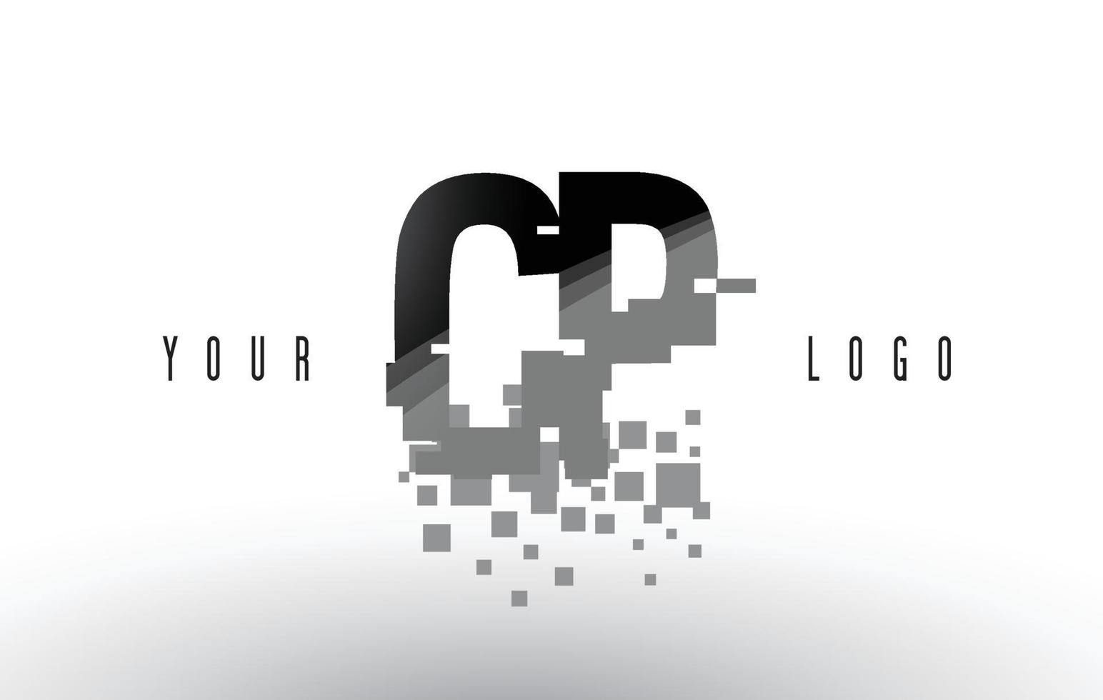 cp cp pixel letter logo con quadrati neri frantumati digitali vettore