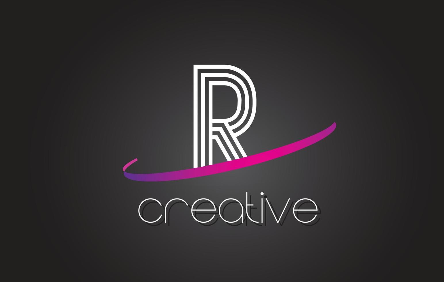 logo della lettera r con design a linee e swoosh viola. vettore