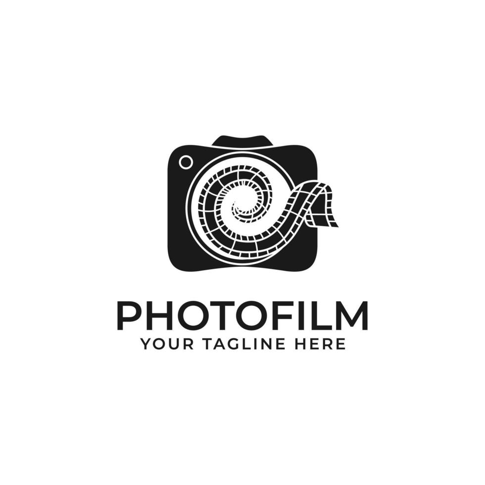 logo del film con icona della fotocamera e pellicola vettore