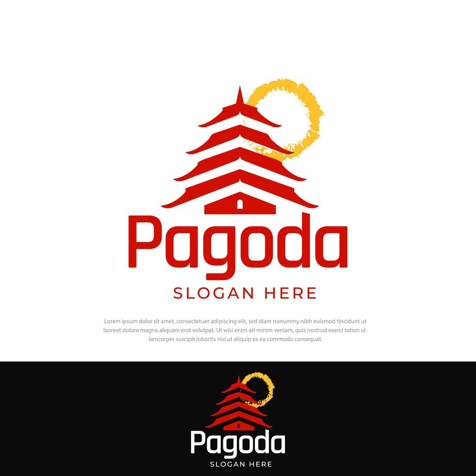 pagoda twilight sunshine illustrazione design logo.vettore,modello,icona,simbolo,tempio cinese vettore