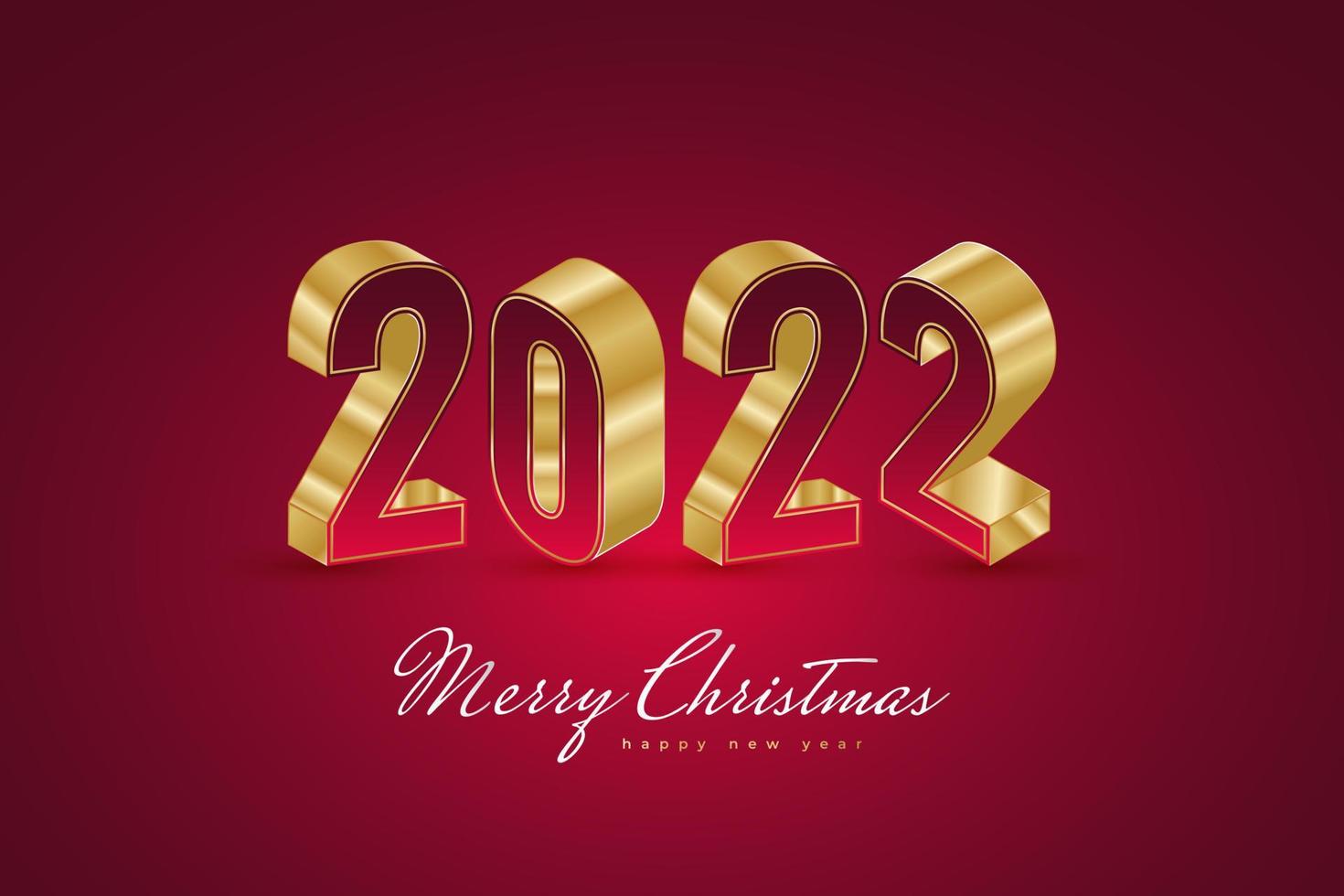 felice anno nuovo 2022 banner o poster design con numeri 3d rossi e oro. modello di progettazione per la celebrazione del nuovo anno per volantini, poster, brochure, biglietti, striscioni o cartoline vettore