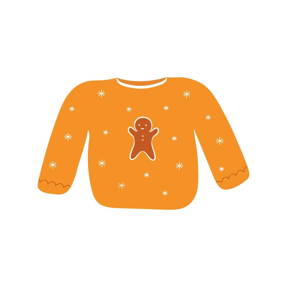 simpatico maglione con omino di pan di zenzero e motivo. vestiti disegnati a mano isolati su priorità bassa bianca. stile cartone animato. illustrazione vettoriale