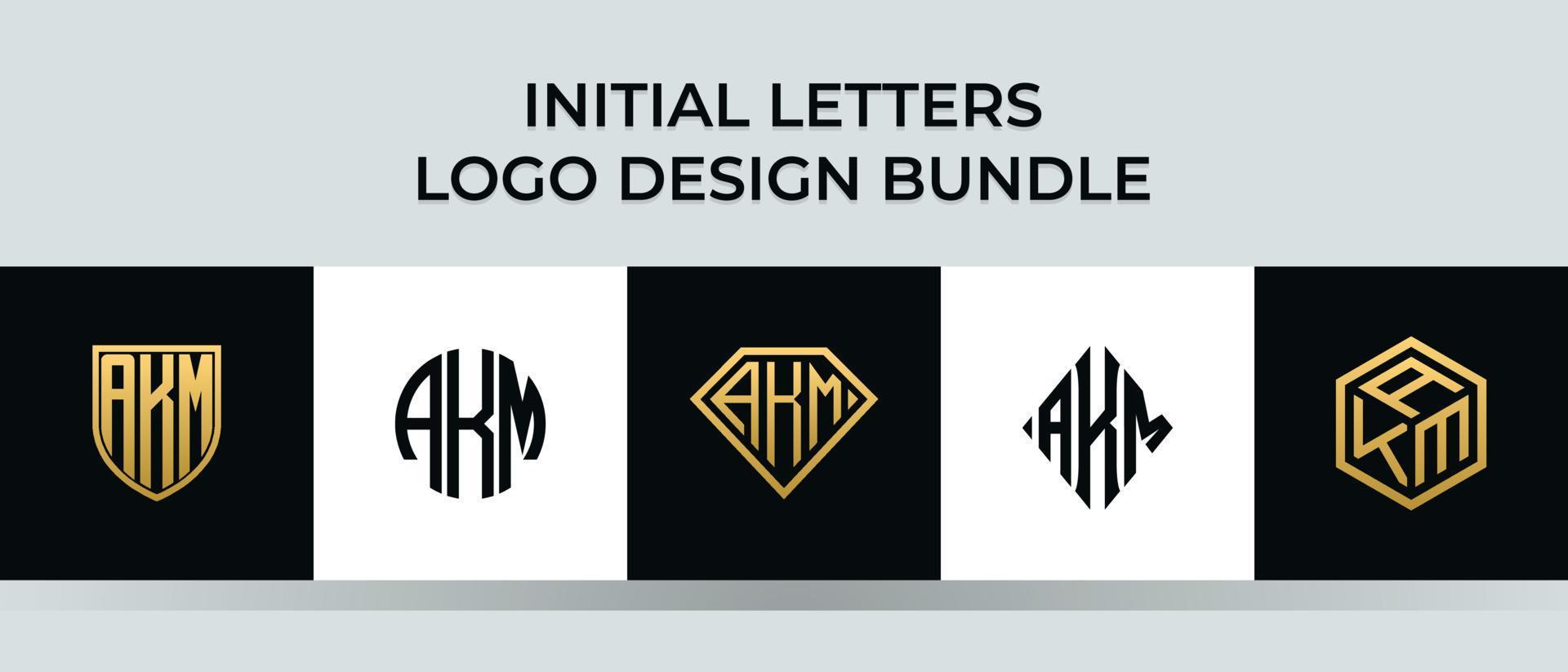 lettere iniziali akm logo design bundle vettore