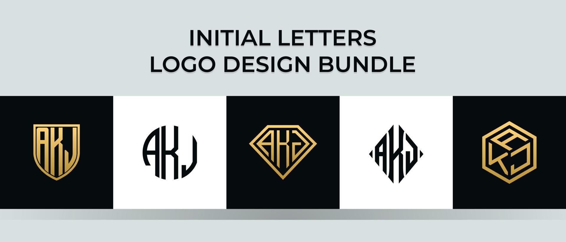 lettere iniziali akj logo design bundle vettore