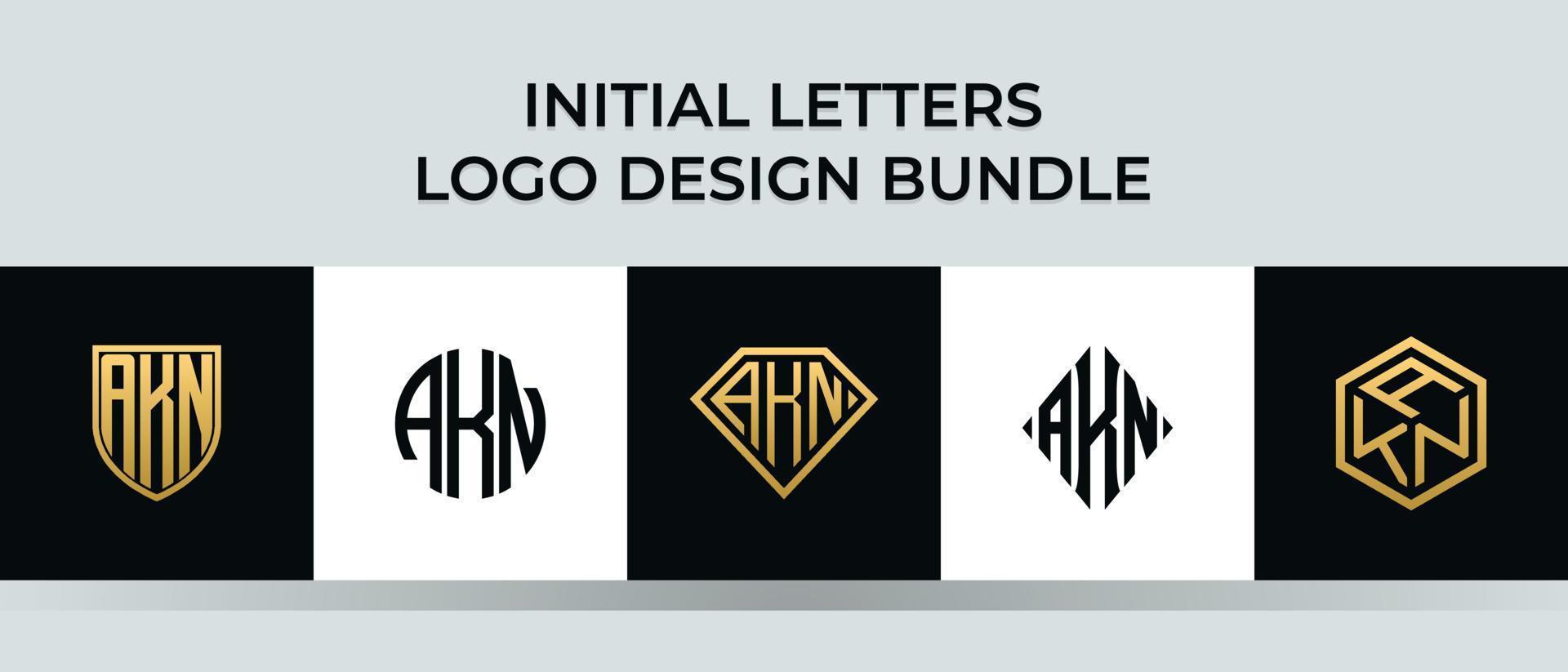 lettere iniziali akn logo design bundle vettore