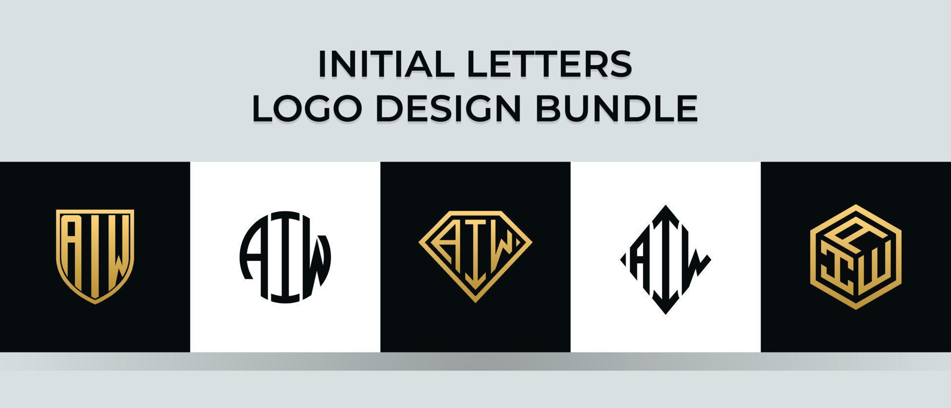 lettere iniziali aiw logo design bundle vettore