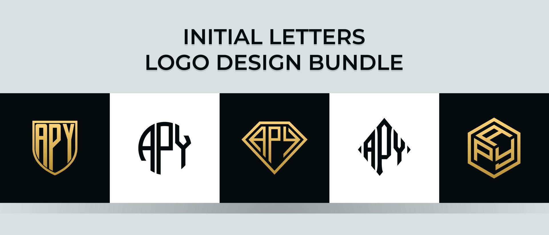 lettere iniziali apy logo design bundle vettore